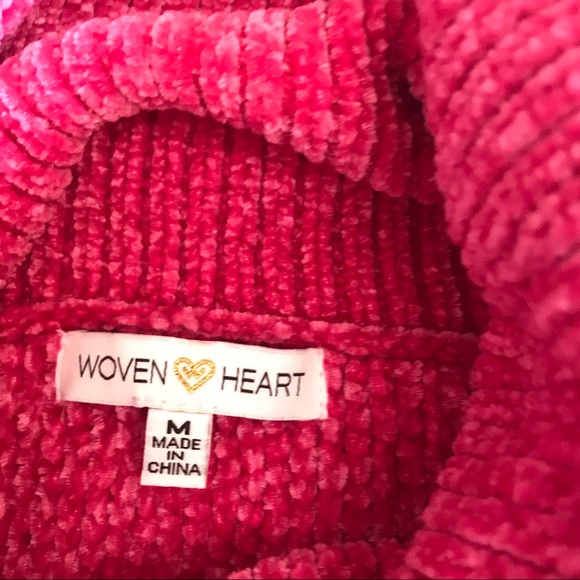 Oversized Chenille Turtleneck Cropped Sweater Pink Size Medium - Picture 4 of 6